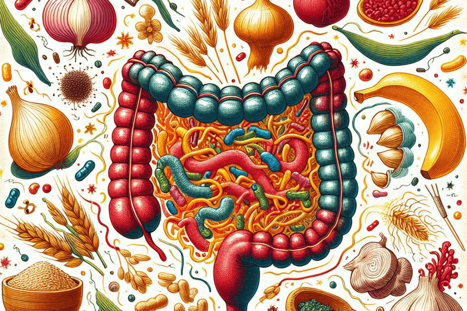 prebiotic fiber feeding gut bacteria illustration