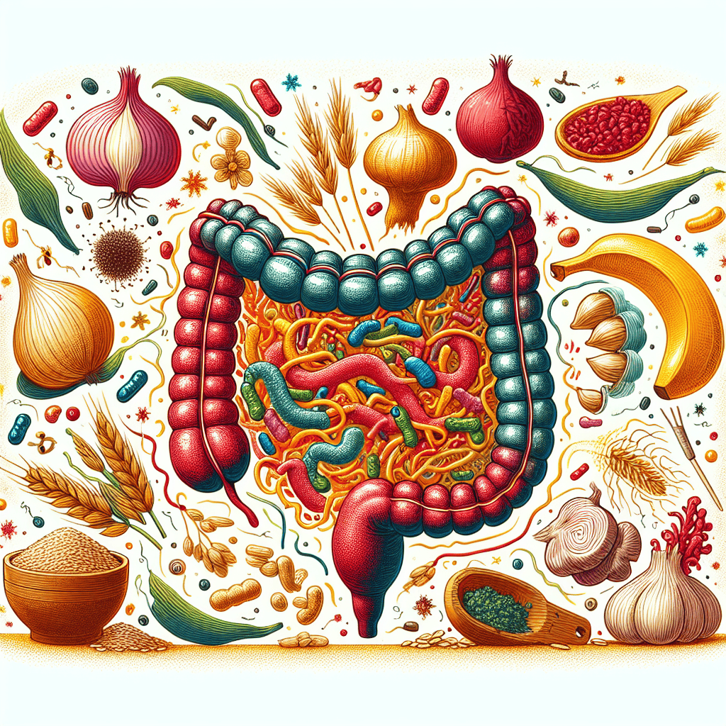 prebiotic fiber feeding gut bacteria illustration